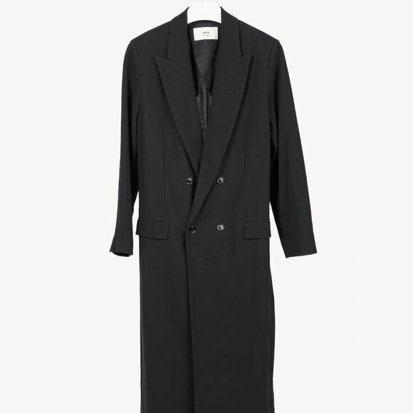 AMI Black Wool Gabardine Double-Breasted Coat - Picture 2 of 11